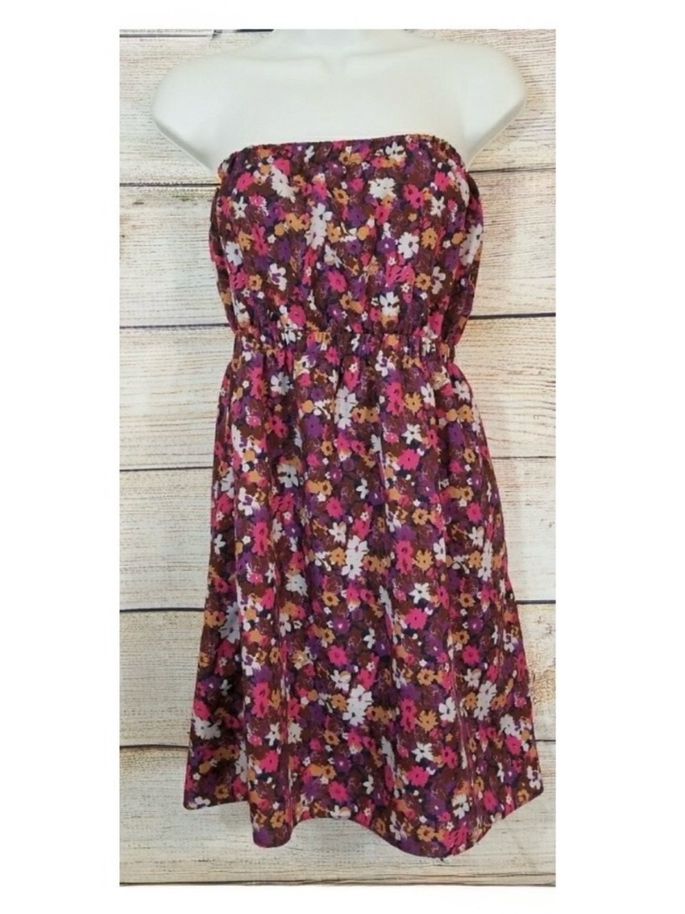 Lush size small Strapless Floral Dress with Purple and Pink